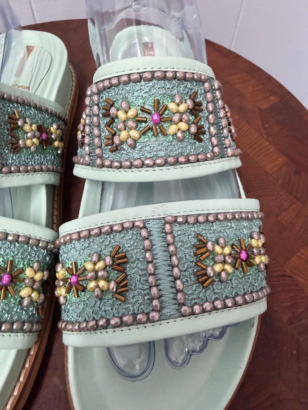 Sam Edelman Otto Mint Leather Beaded Accents Sandals Women's Size 8M - Picture 4 of 10